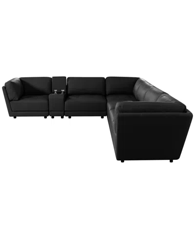 Macy's Versa 7-pc. L-shape Leather Sectional With Console In Black