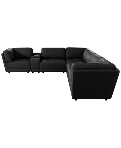 Macy's Versa 7-pc. L-shape Leather Sectional With Console In Black