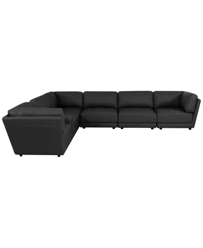 Macy's Versa 7-pc. L-shape Leather Sectional With Console In Black