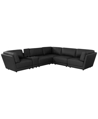 Macy's Versa 6-pc. L-shape Leather Sectional With Console In Black