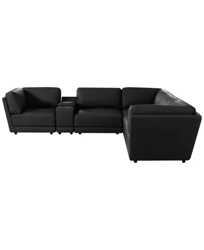 Macy's Versa 6-pc. L-shape Leather Sectional With Console In Black