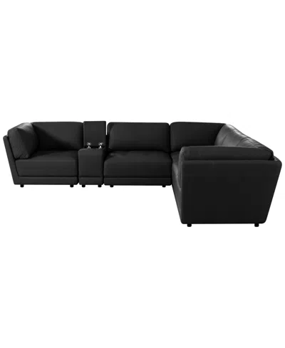Macy's Versa 6-pc. L-shape Leather Sectional With Console In Black