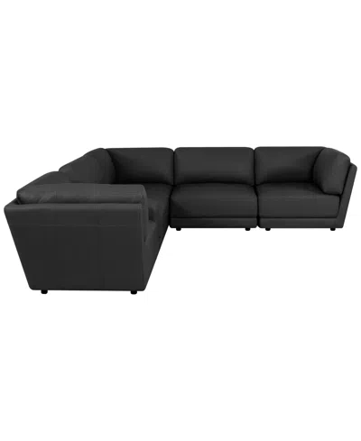Macy's Versa 6-pc. L-shape Leather Sectional With Console In Black