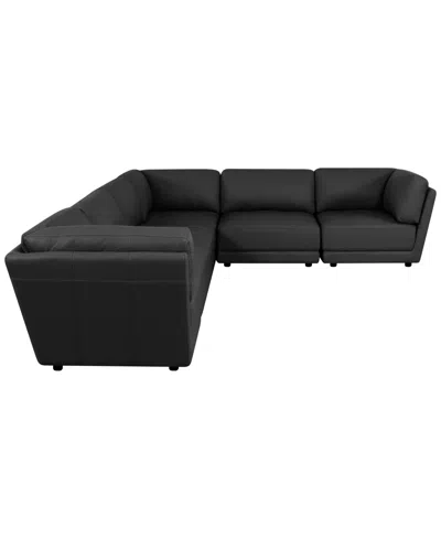 Macy's Versa 6-pc. L-shape Leather Sectional In Black