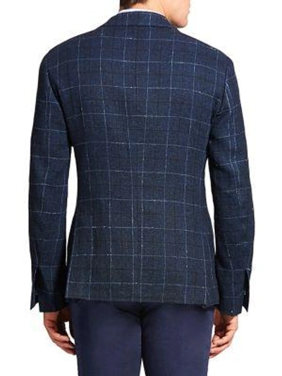 Shop Etro Plaid Linen & Silk Jacket In Navy Plaid