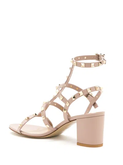 Valentino Rockstud Caged 60 Leather Ankle Strap Sandal In Neutral
