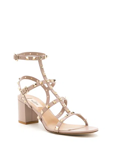 Valentino Rockstud Caged 60 Leather Ankle Strap Sandal In Neutral