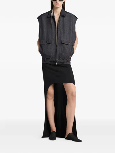 Courrèges Blue Solid Shirt Collar Jacket In Black