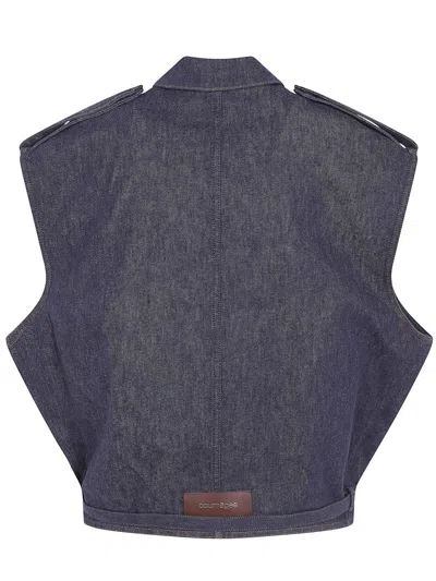 Courrèges Blue Solid Shirt Collar Jacket In Black