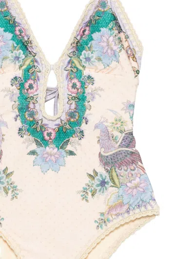 Zimmermann Womens Cream Scarf Floral Indra Crochet-detail One-piece Swimsuit