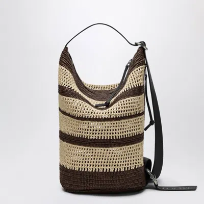 Loewe Loop Striped Interwoven Backpack In Brown