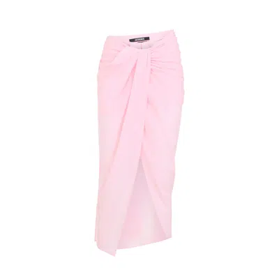 Jacquemus High Waist Draped Asymmetric Ruched Skirt In Pink