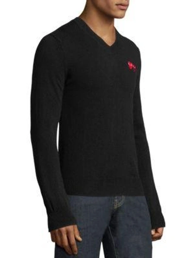 Shop Comme Des Garçons Play Dual Signature Logo Wool Sweater In Black