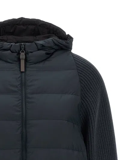 Brunello Cucinelli Shiny Zipped Pull Down Jacket In Blue