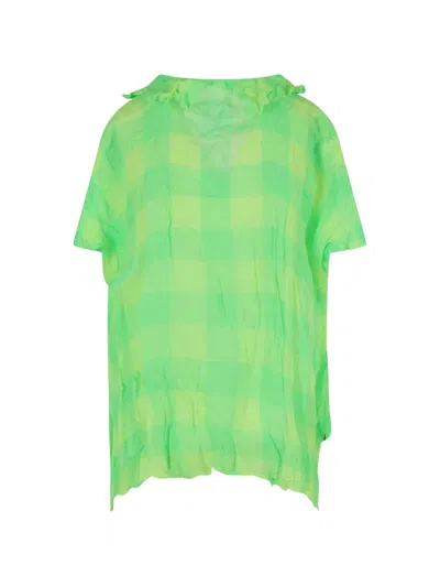 Daniela Gregis Gingham Ruffled-collar Blouse In Green