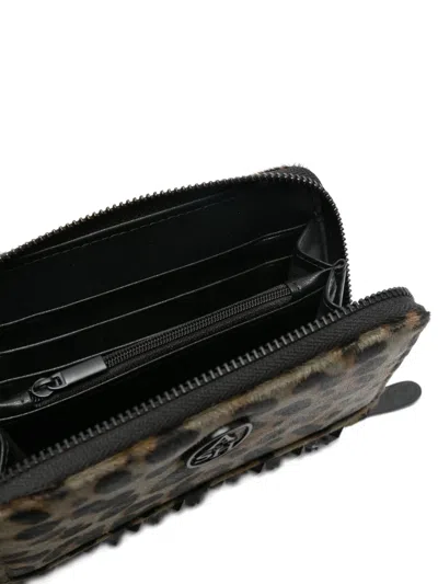 Ash Leopard-print Stud-embellished Wallet In Orange