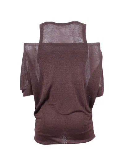 P.a.r.o.s.h Cold-shoulder Layered-effect Top In Brown