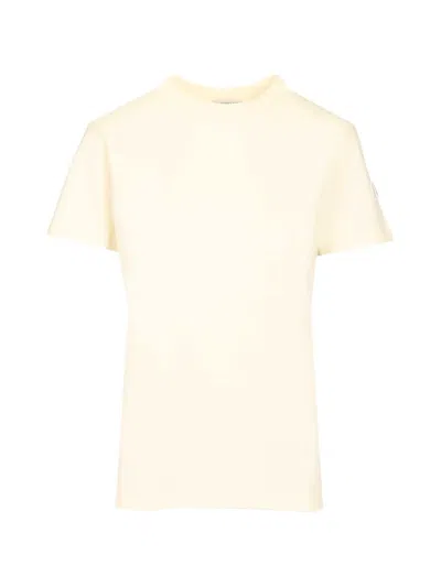 Moncler White Solid Crew Neck T-shirt In Neutral