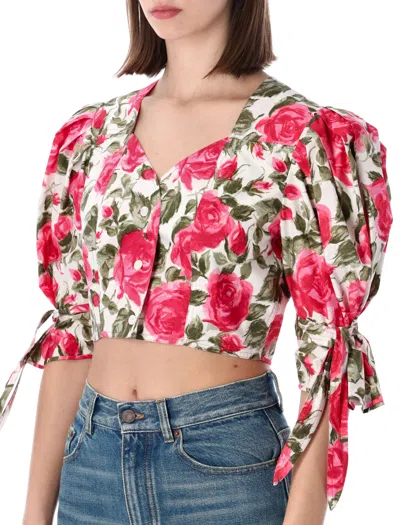 Chloé Puff-sleeve Cotton Poplin Top In Multi