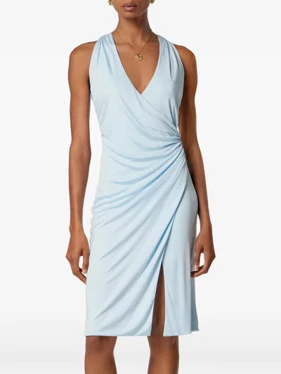 Versace Light Blue Midi Dress With V-neck And Medusa Plaque On The Back In Viscose For Women In Blue