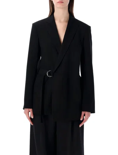 Loewe Womens Black Peak-lapel Draped Wool And Leather Blend Jacket In Multi