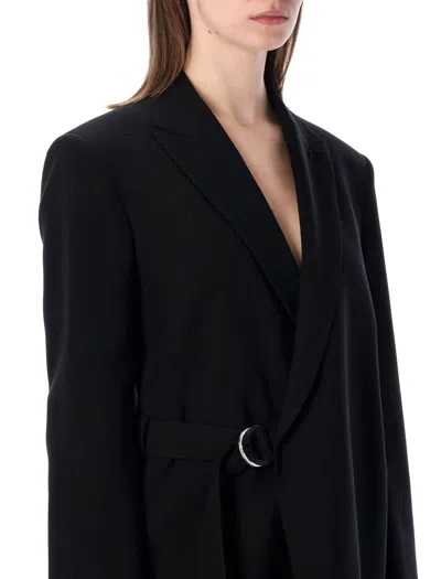 Loewe Womens Black Peak-lapel Draped Wool And Leather Blend Jacket In Multi