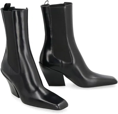 Prada Black Leather Ankle Boots In Black