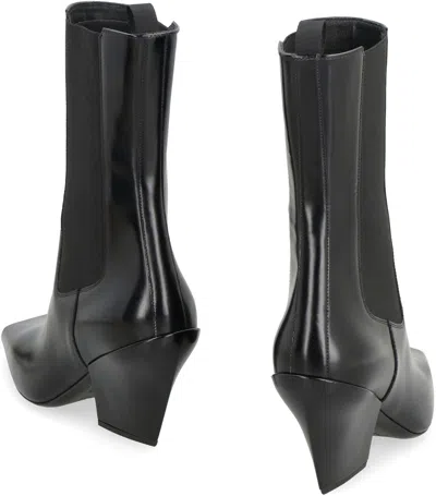 Prada Black Leather Ankle Boots In Black