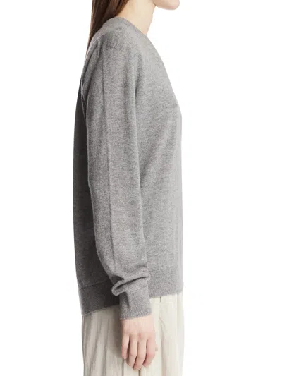 The Row Nian Long Sleeve Top Ribbed V Neckline In Gray