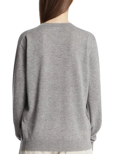 The Row Nian Long Sleeve Top Ribbed V Neckline In Gray