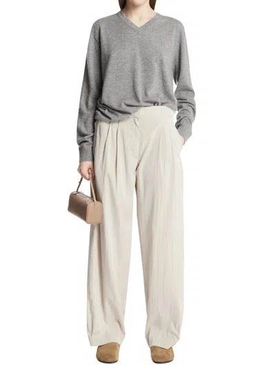 The Row Nian Long Sleeve Top Ribbed V Neckline In Gray