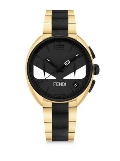 Shop Fendi Momento  Bug Goldtone & Black Stainless Steel Bracelet Watch In Na