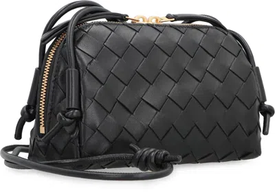 Bottega Veneta Mini Leather Zip Bag With Adjustable Strap In Black