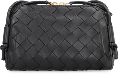 Bottega Veneta Mini Leather Zip Bag With Adjustable Strap In Black