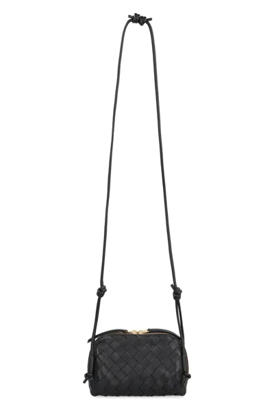Bottega Veneta Mini Leather Zip Bag With Adjustable Strap In Black