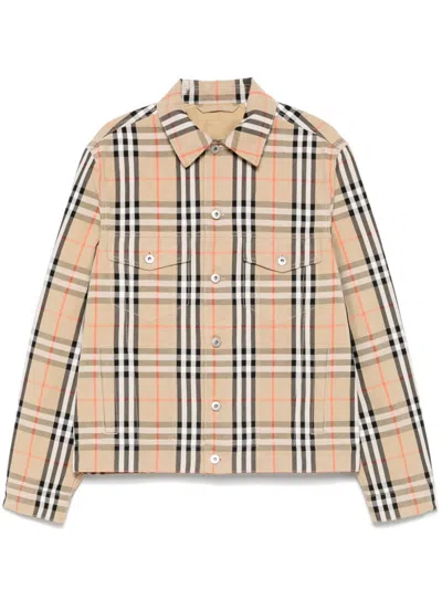 Burberry Checked Jacket In Neutral