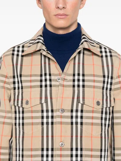 Burberry Checked Jacket In Neutral
