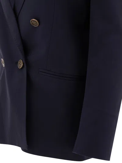 Etro Double-breasted Cotton-elastane Jacket With Paisley Lining In Blue
