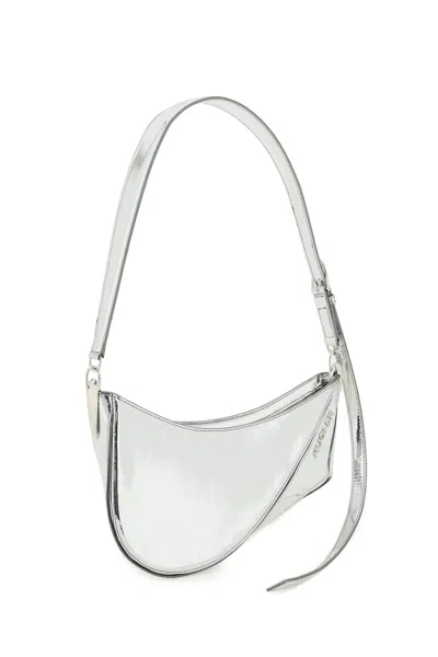 Mugler Adjustable Metallic Strap Shoulder Bag In Gray