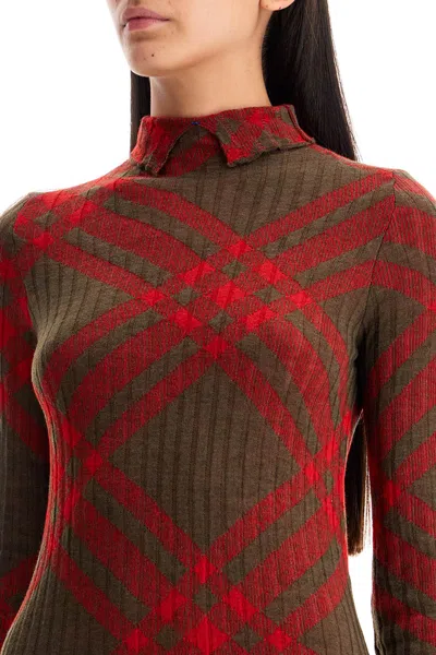 Burberry Long Sleeve Checkered Wool Blend Shift Dress In Brown