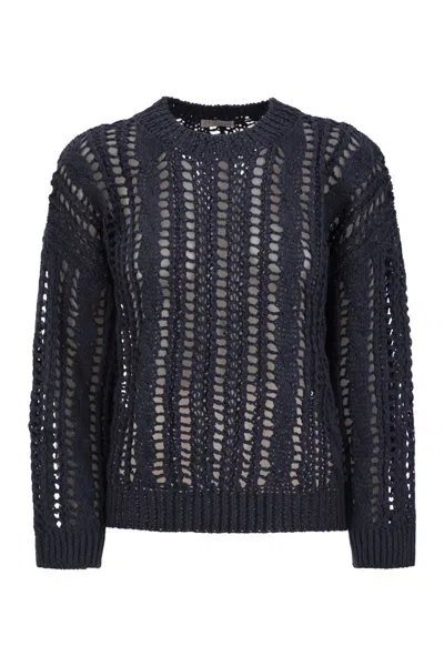 Brunello Cucinelli Long-sleeve Open-work Sweater In Black