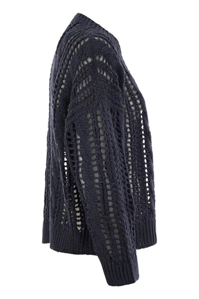 Brunello Cucinelli Long-sleeve Open-work Sweater In Black