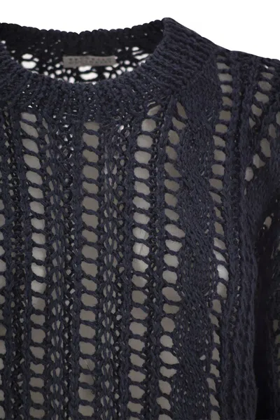 Brunello Cucinelli Long-sleeve Open-work Sweater In Black