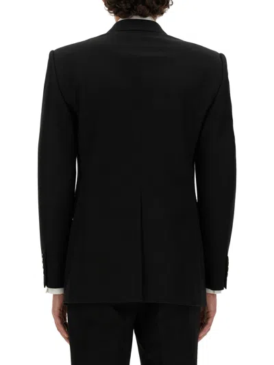 Alexander Mcqueen Navy Blue Solid Blazer In Black