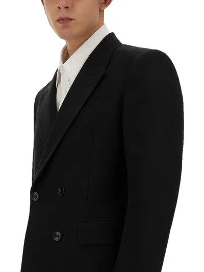 Alexander Mcqueen Navy Blue Solid Blazer In Black