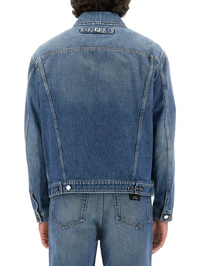 Fendi Buttoned Cotton Denim Jacket In Blue