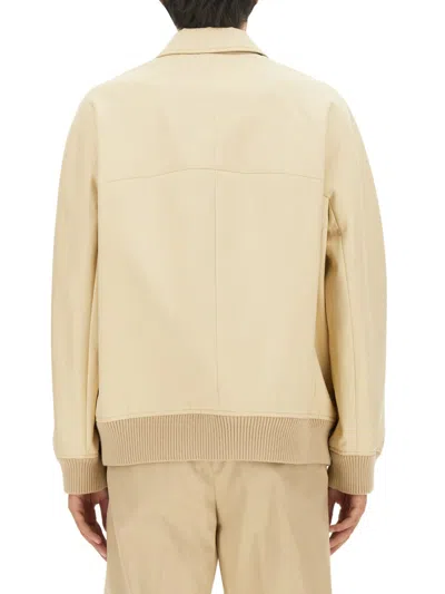Lanvin Beige Solid Shirt Collar Jacket In Orange