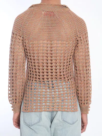 Valentino Garavani Multicolor Crochet Sweater In Brown