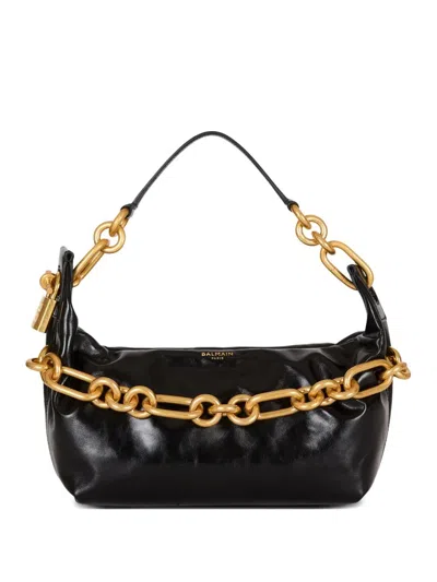 Balmain Medium Leather Shoulder Bag With Chain Strap In Pink