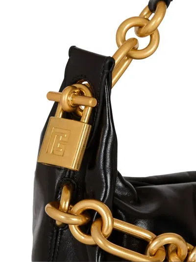 Balmain Medium Leather Shoulder Bag With Chain Strap In Pink